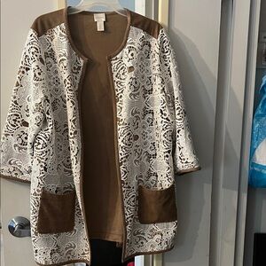 Chico's Cream and Brown Lace Overlay Blazer